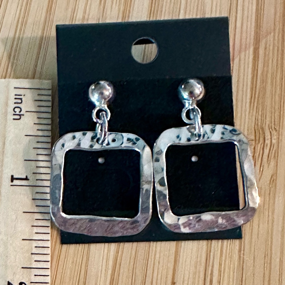 Modern Silver Geometric Dangle Earrings - image 1